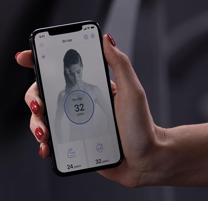 A Bio Age result displayed on a phone during an Astons progress review